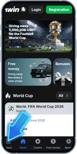 1Win App Android homepage