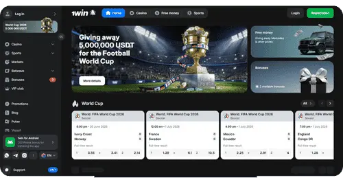 1Win App PC homepage