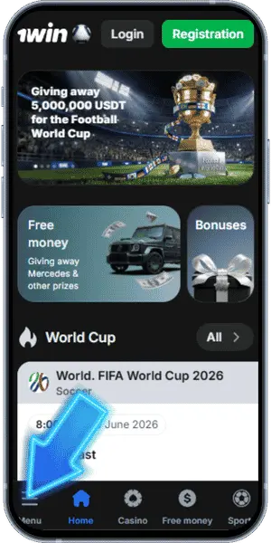 1Win App iOS homepage